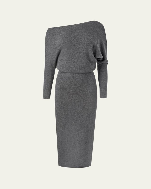 Kasos One-Shoulder Long-Sleeve Cashmere Midi Dress